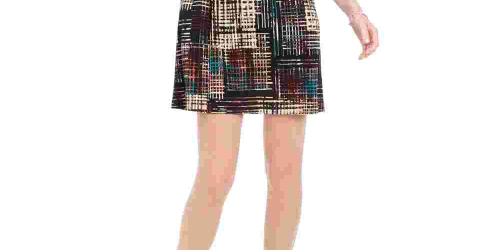 Vestido xadrez feminino Connected, ajuste evasê, roxo, tamanho 14, pequeno