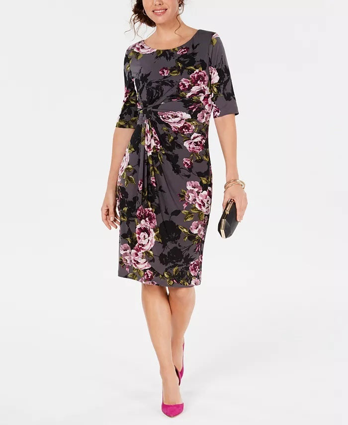 Vestido sarongue feminino com estampa floral Connected, cor carvão, tamanho 6, pequeno