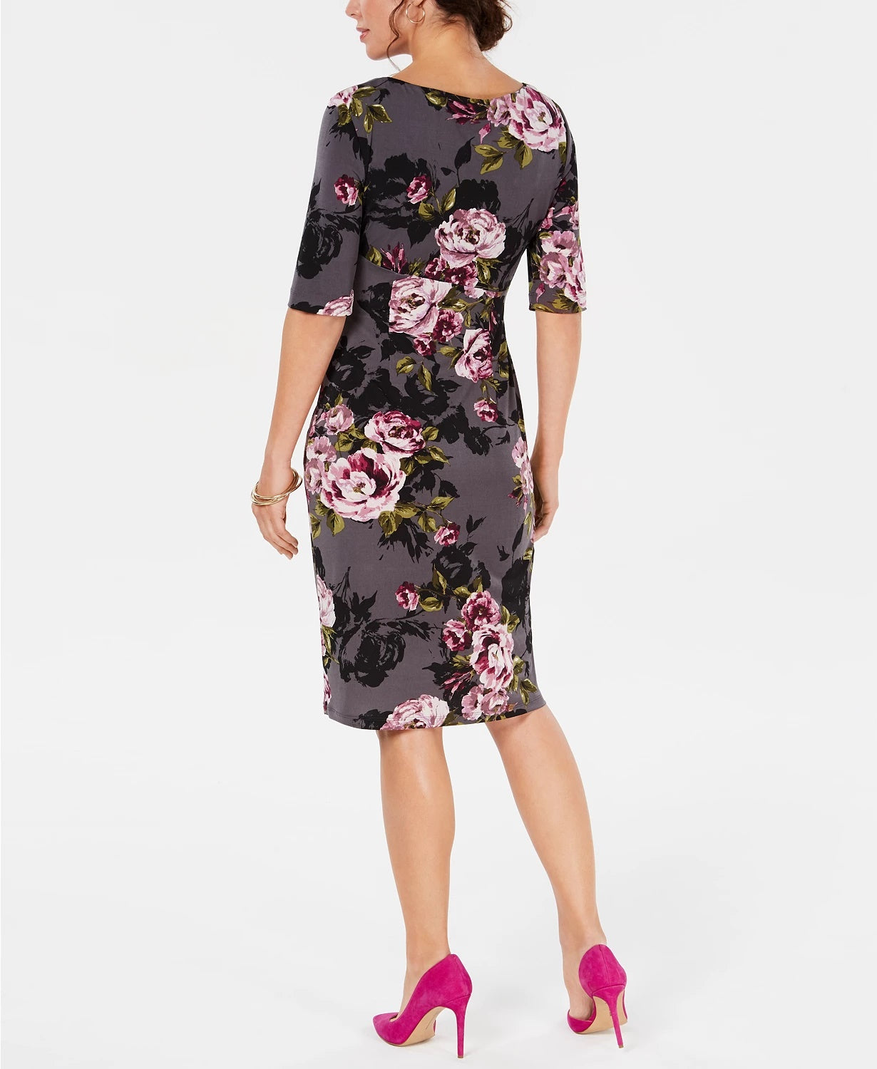 Vestido sarongue feminino com estampa floral Connected, cor carvão, tamanho 6, pequeno