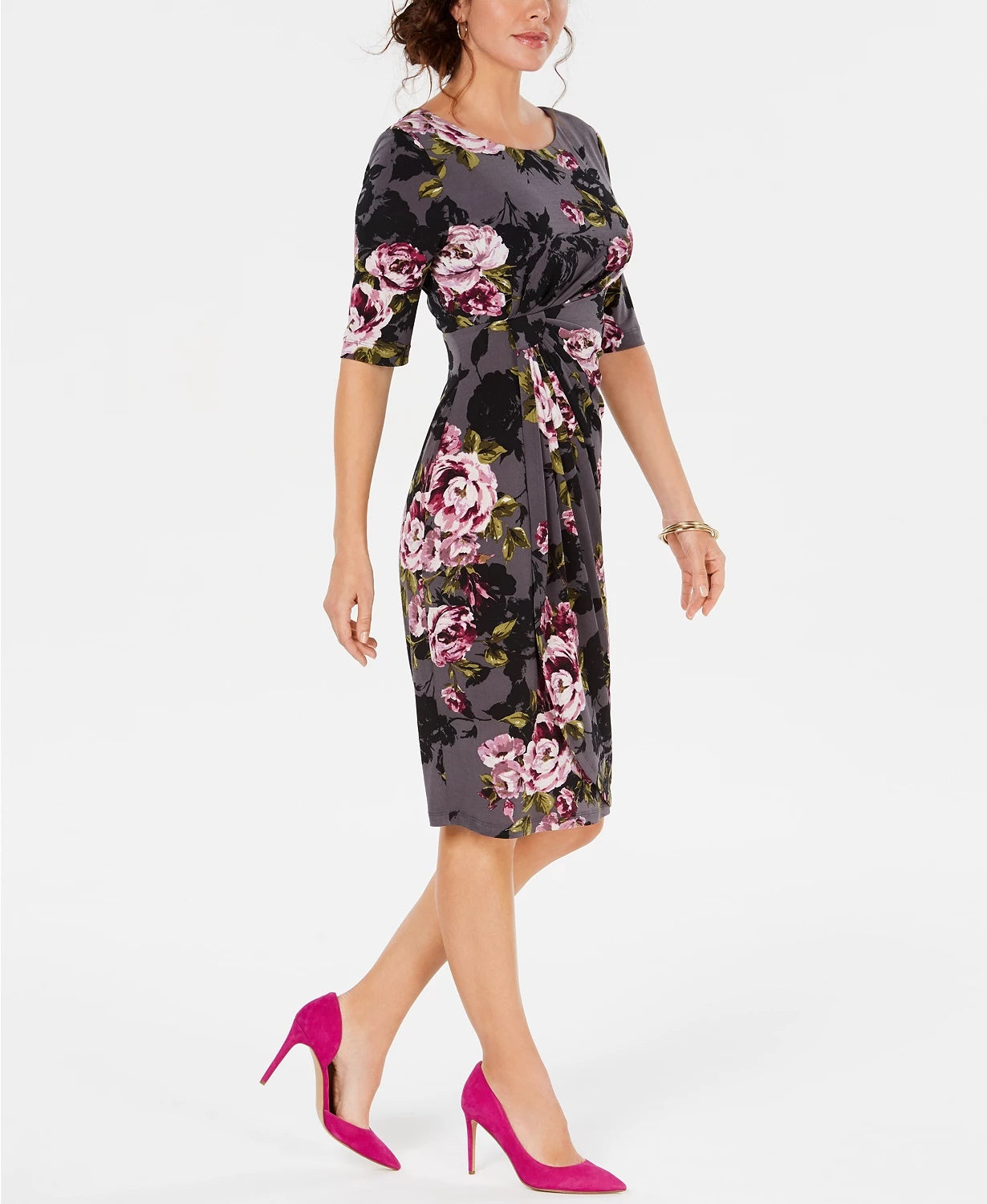 Vestido sarongue feminino com estampa floral Connected, cor carvão, tamanho 6, pequeno