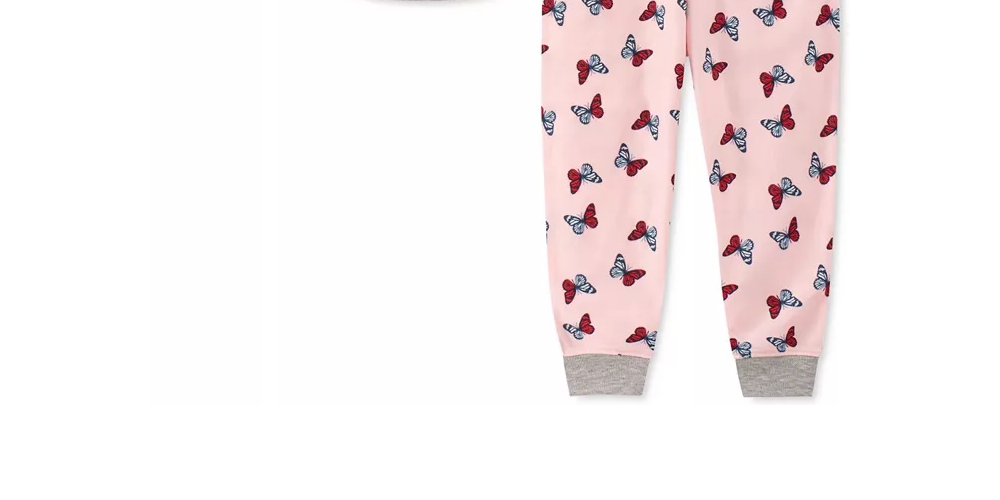 Tommy Hilfiger Conjunto de pijama infantil com 2 peças, borboleta, tamanho 4-5, para meninas pequenas e grandes