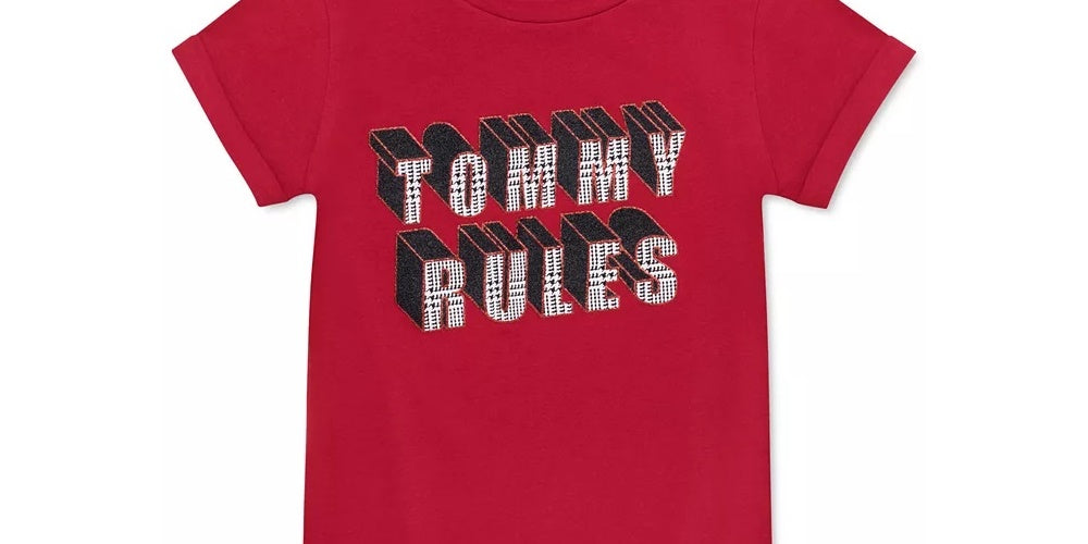 Camiseta Tommy Hilfiger para meninas, de algodão, Tommy Rules, vermelha brilhante, tamanho 6