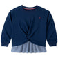 Camisa Tommy Hilfiger para meninas, estilo em camadas, azul-marinho, tamanho 5