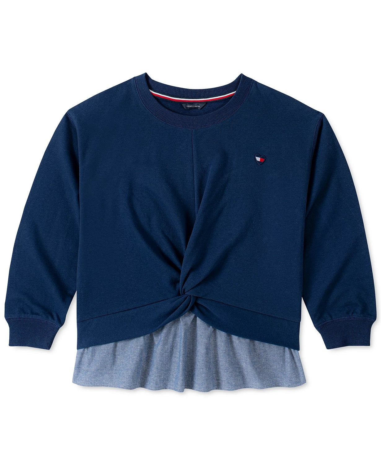 Camisa Tommy Hilfiger para meninas, estilo em camadas, azul-marinho, tamanho 5