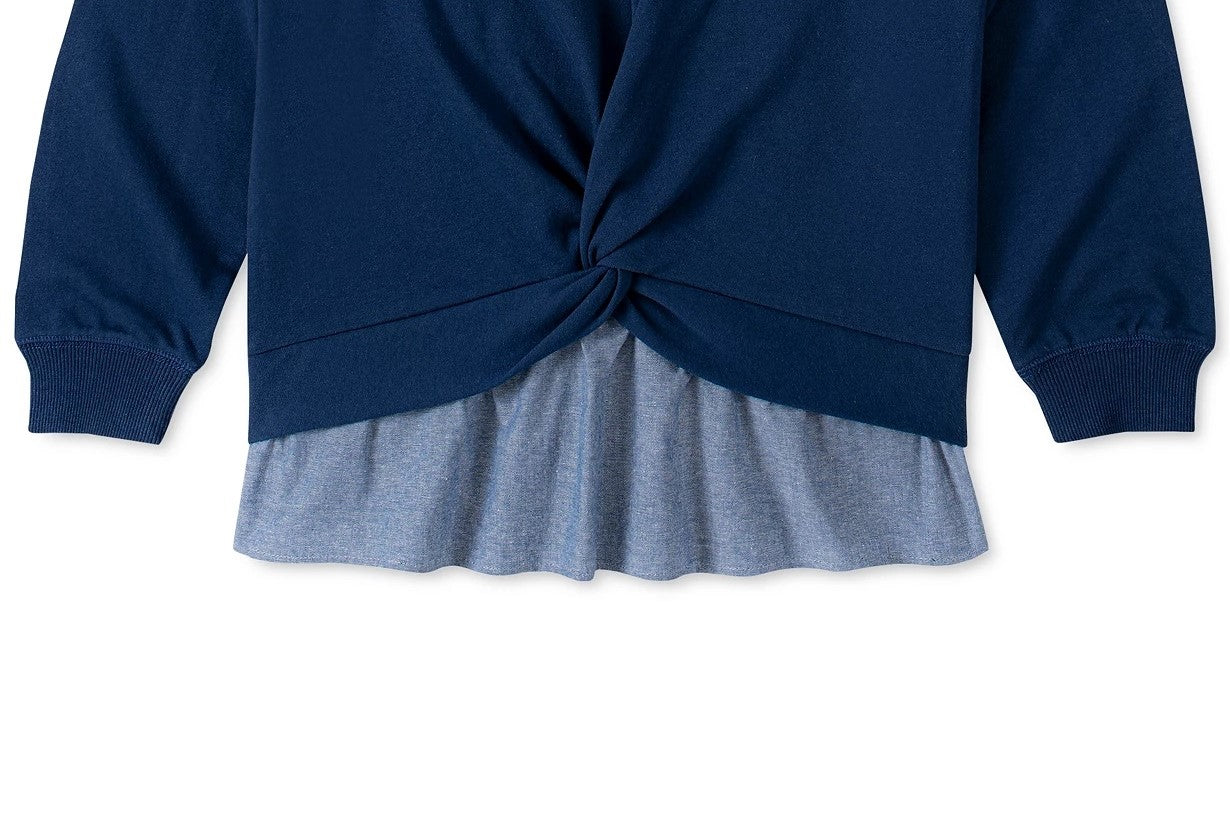 Camisa Tommy Hilfiger para meninas, estilo em camadas, azul-marinho, tamanho 5