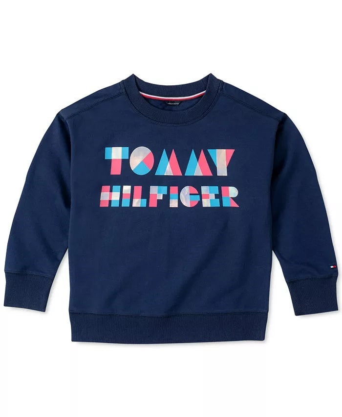Tommy Hilfiger Moletom com logotipo para meninas, tamanho 4T, azul marinho, slim