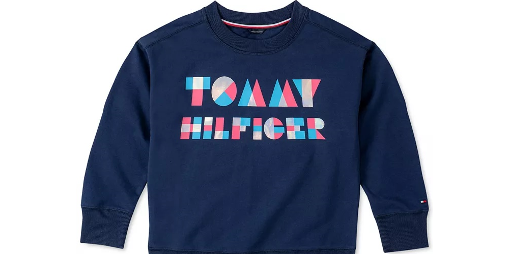 Tommy Hilfiger Moletom com logotipo para meninas, tamanho 4T, azul marinho, slim