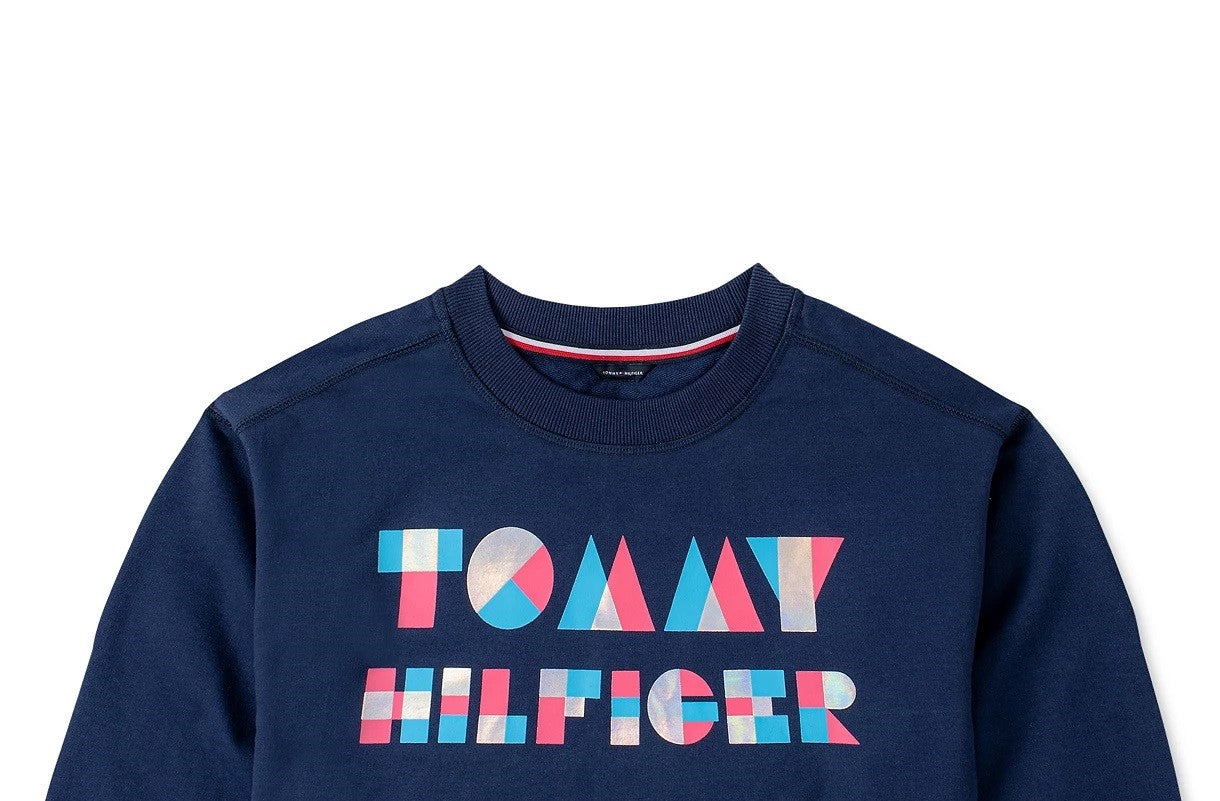 Tommy Hilfiger Moletom com logotipo para meninas, azul marinho, tamanho 6X