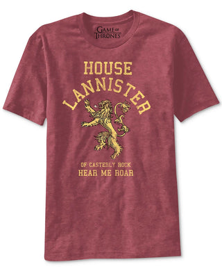 Camiseta masculina estampada Game of Thrones House Lannister da Ripple Junction, vermelha escura, tamanho pequeno