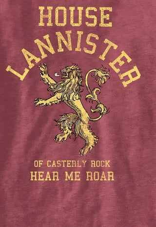 Camiseta masculina estampada Game of Thrones House Lannister da Ripple Junction, vermelha escura, tamanho pequeno