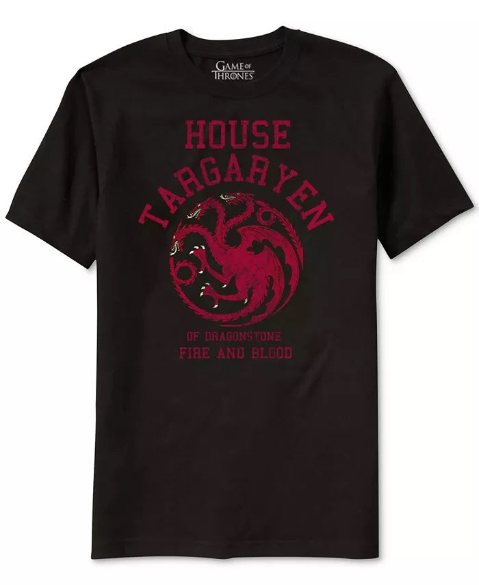 Camiseta masculina gráfica Game of Thrones House Targaryen, preta, tamanho pequeno