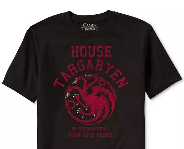 Camiseta masculina gráfica Game of Thrones House Targaryen, preta, tamanho pequeno