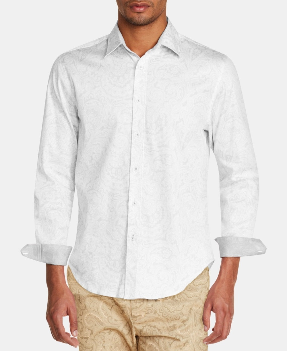 Camisa masculina Tallia com botões e gola pontuda estampada, branca, tamanho XX-G