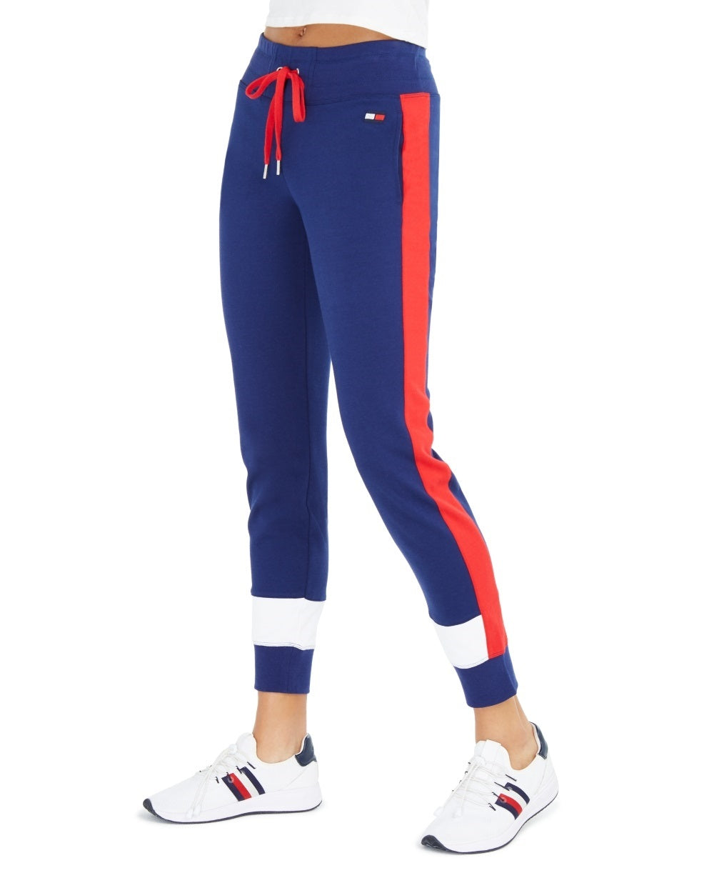 Calça jogger feminina Tommy Hilfiger Sport Colorblocked azul tamanho médio