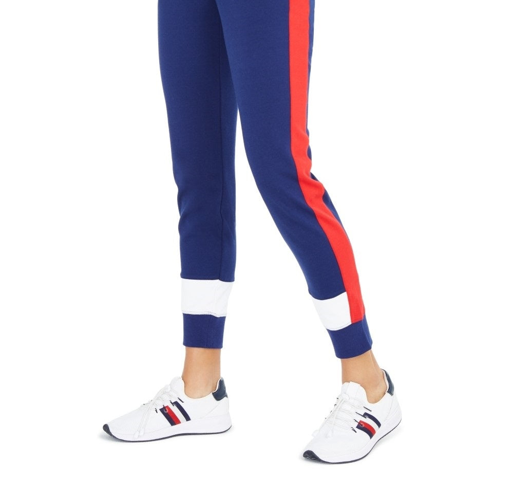 Calça jogger feminina Tommy Hilfiger Sport Colorblocked azul tamanho médio