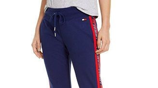 Calça jogger feminina Tommy Hilfiger Sport com logo azul, tamanho extragrande