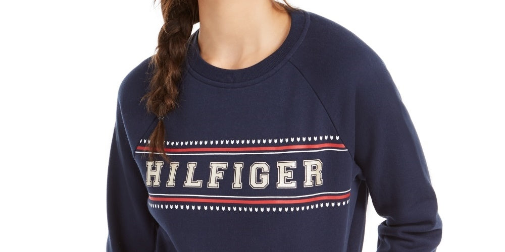 Tommy Hilfiger Moletom com logotipo esportivo feminino azul marinho tamanho XX-G