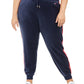 Calça jogger feminina Tommy Hilfiger Sport Plus Size com listras de veludo, azul marinho, tamanho 2X