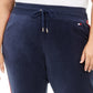 Calça jogger feminina Tommy Hilfiger Sport Plus Size com listras de veludo, azul marinho, tamanho 2X