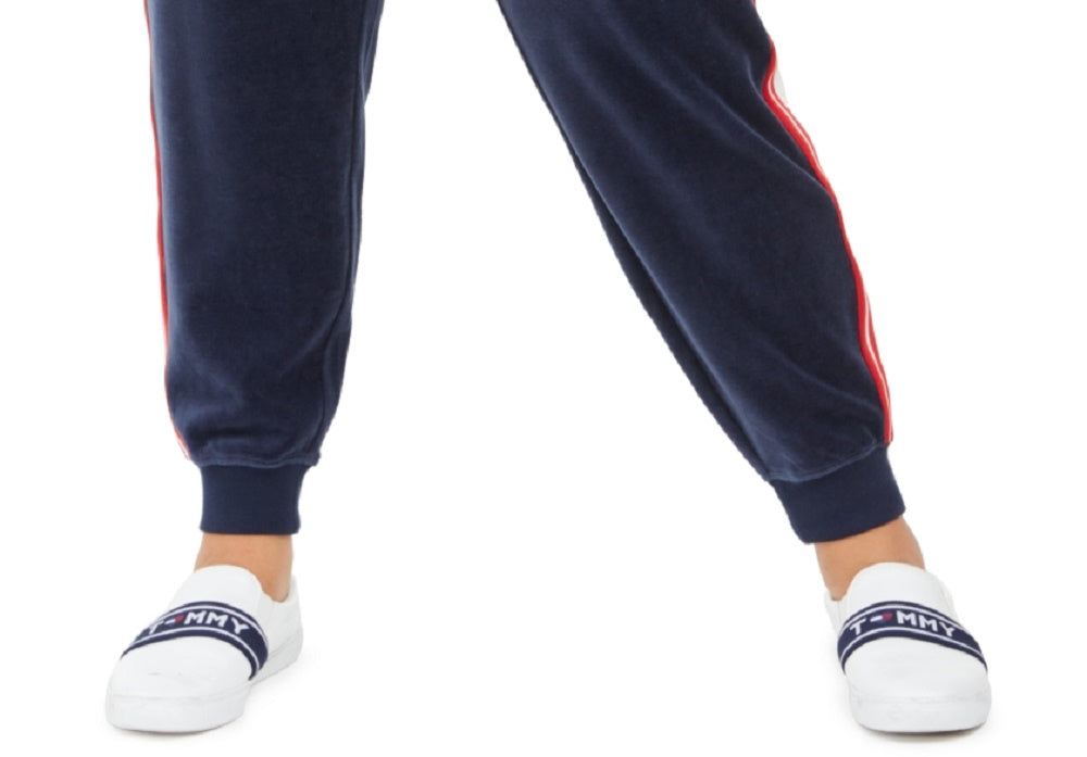 Calça jogger feminina Tommy Hilfiger Sport Plus Size com listras de veludo, azul marinho, tamanho 2X
