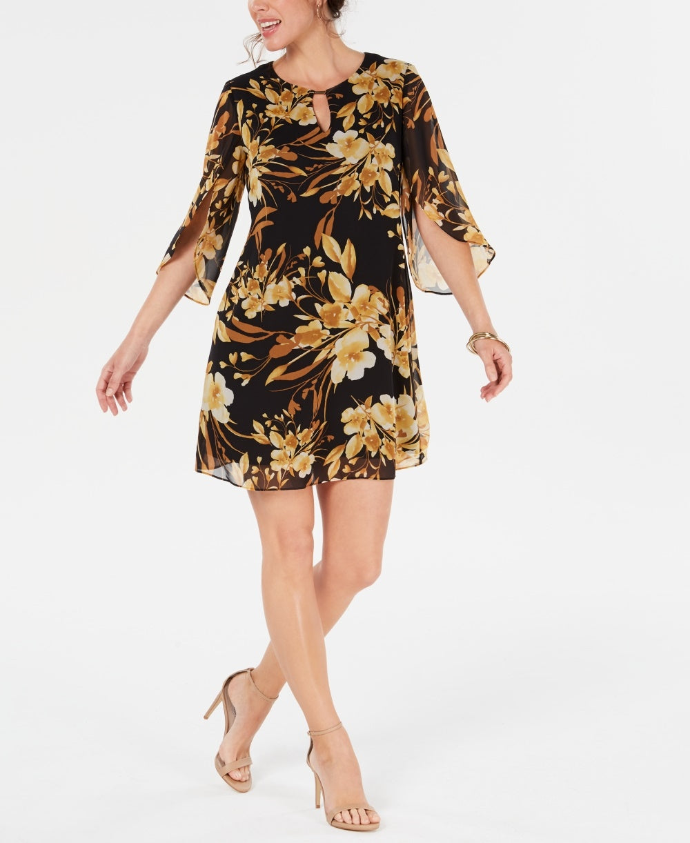 Vestido de chiffon floral com decote em V, amarelo escuro, tamanho 8, pequeno, da Connected Women