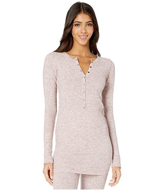 Túnica Henley Térmica Rosa Feminina Think da Free People, de Malha Waffle, Plush, Nova, Rosa, Tamanho X-S