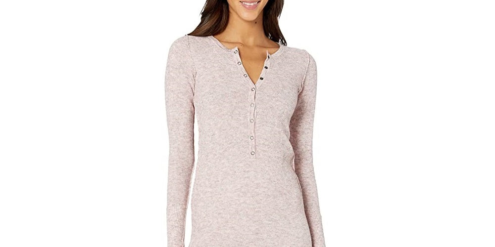 Túnica Henley Térmica Rosa Feminina Think da Free People, de Malha Waffle, Plush, Nova, Rosa, Tamanho X-S