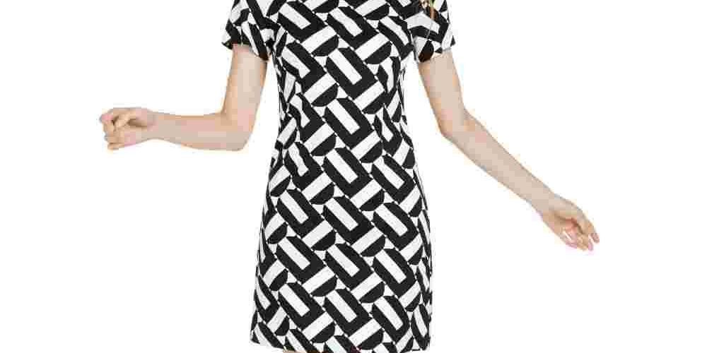 Vestido justo feminino Trina Trina Turk com estampa geométrica óptica, branco, tamanho médio