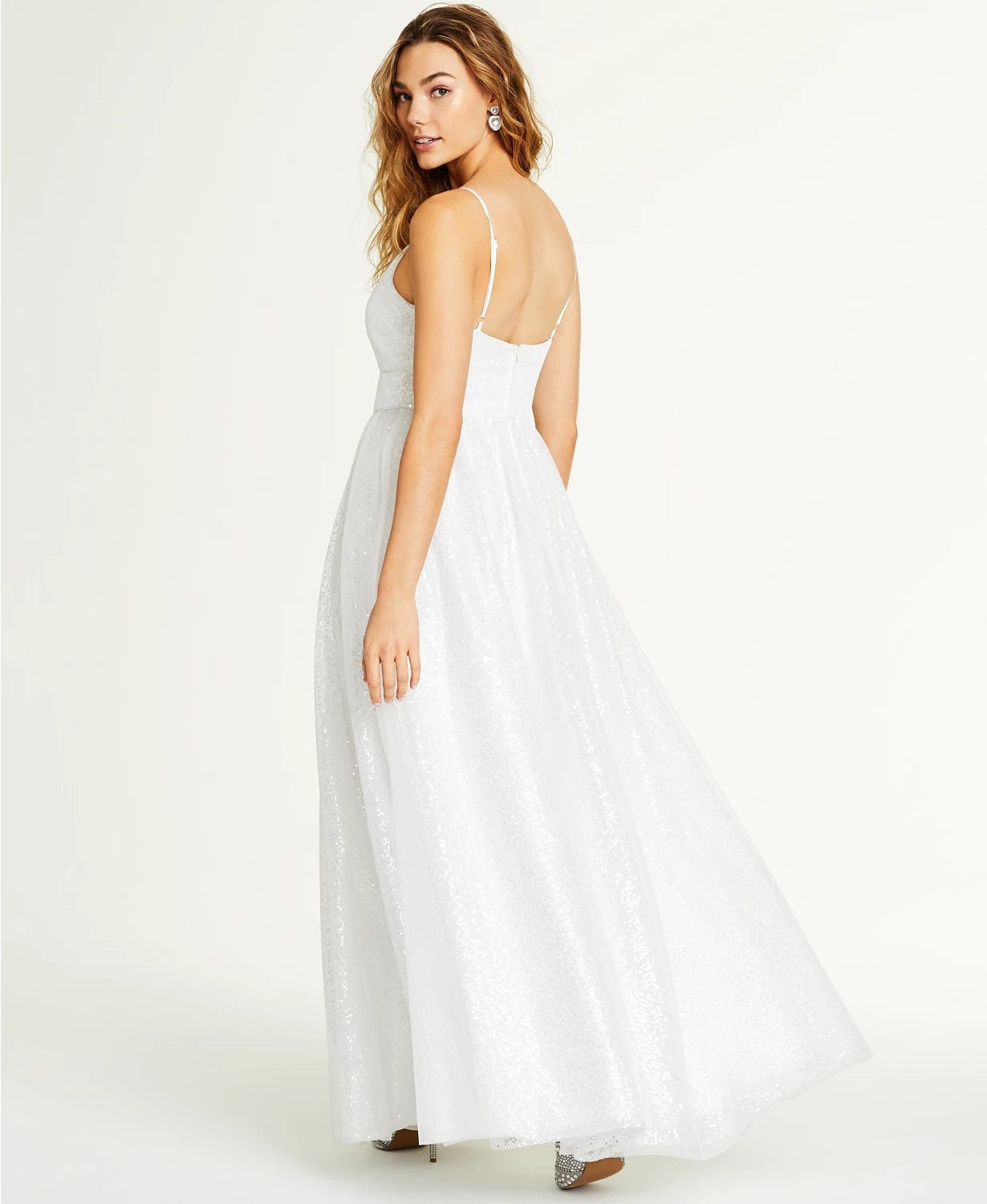 Vestido infantil Crystal Doll com decote em V e lantejoulas, tamanho 11, branco