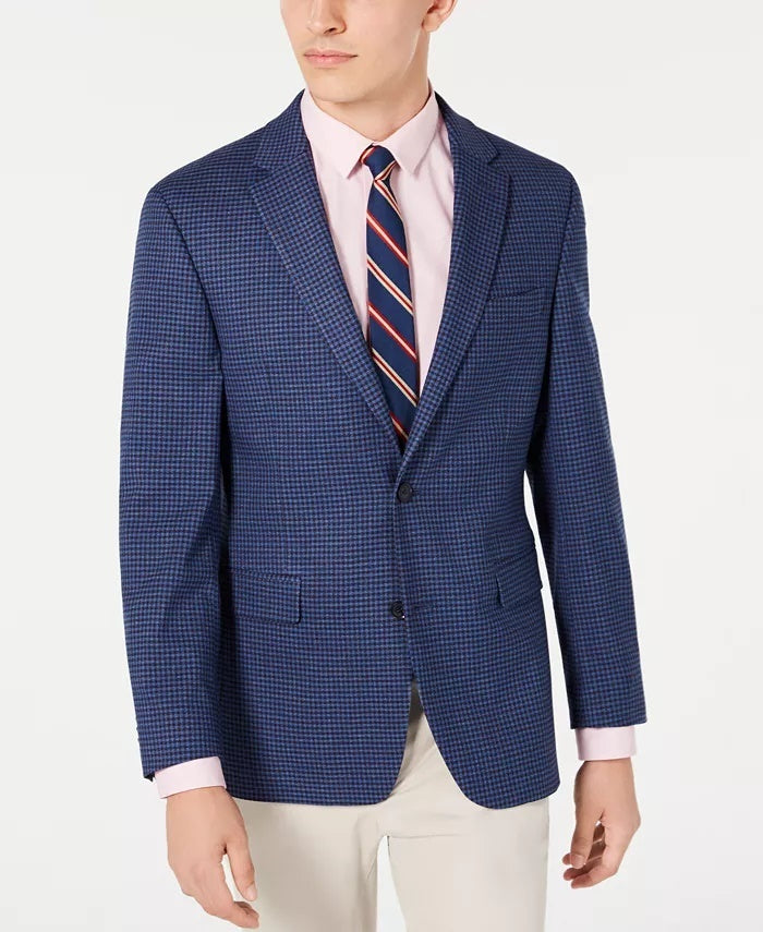 Tommy Hilfiger Jaqueta Esportiva Masculina Modern-Fit Thflex Stretch Azul/Vermelho Xadrez Azul Tamanho 40