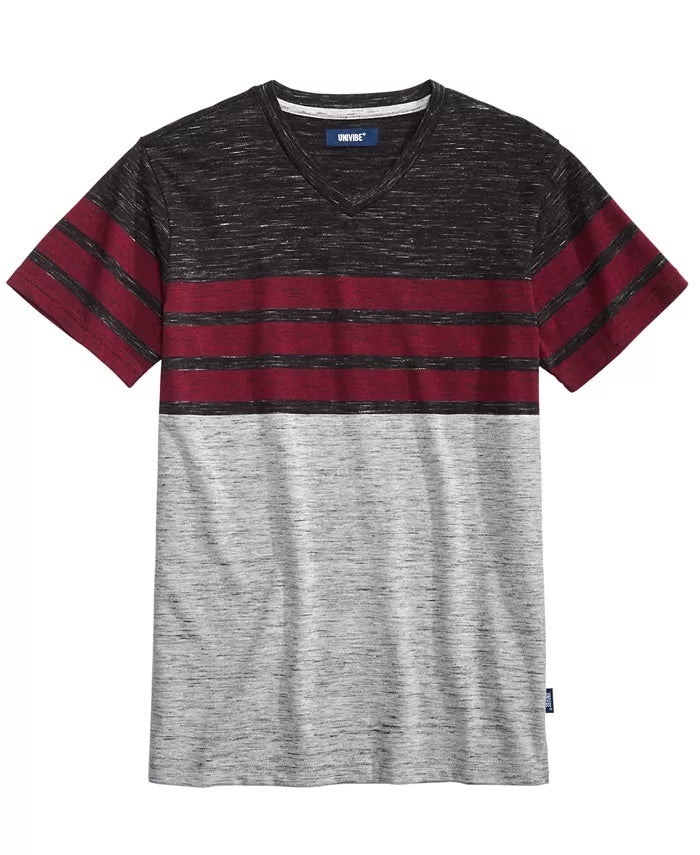 Camiseta Univibe Big Boys Valle Colorblocked Stripe Gola V Preta Tamanho Grande