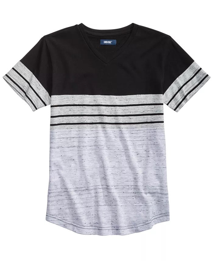 Camiseta Univibe Big Boys Infantil Listrada Colorblocked Gola V Preta Tamanho Grande