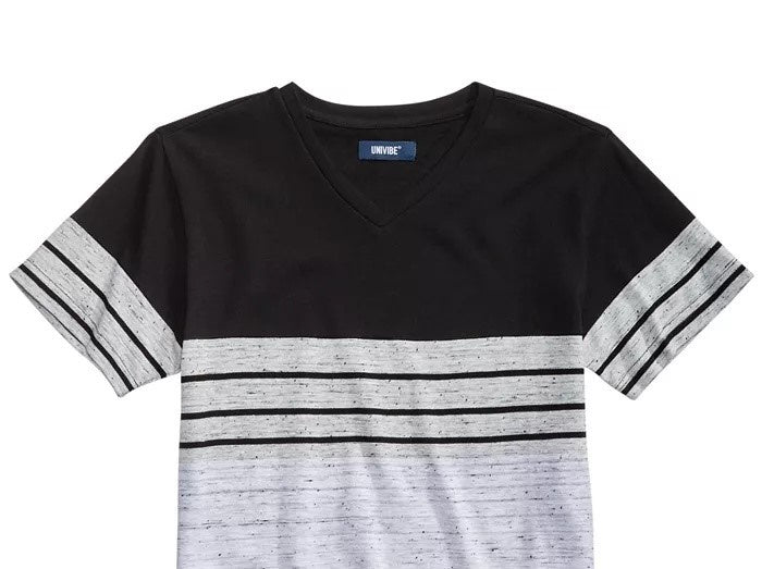 Camiseta Univibe Big Boys Infantil Listrada Colorblocked Gola V Preta Tamanho Grande