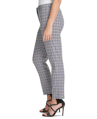 DKNY Women's Houndstooth Fixed-Waist Skinny Pants Blue Size 14