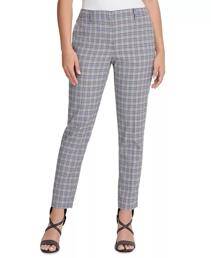 Calça DKNY Houndstooth Plaid Essex Ankle Pants Feminina Azul Tamanho 4