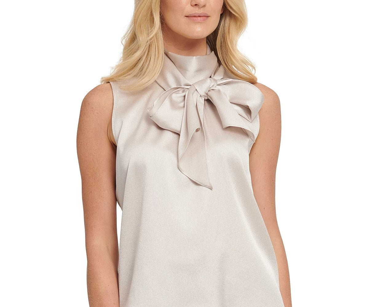 Blusa feminina DKNY com gola alta e laço, rosa, tamanho extragrande