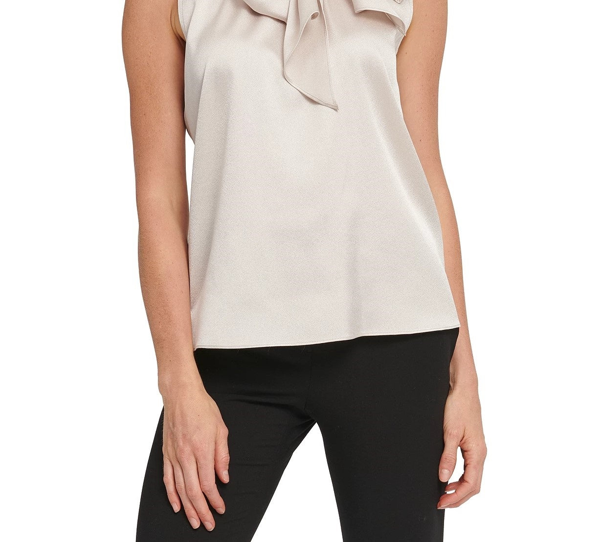 Blusa feminina DKNY com gola alta e laço, rosa, tamanho extragrande