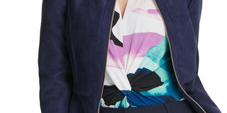 Jaqueta peplum leve de camurça sintética feminina DKNY, azul, tamanho 16