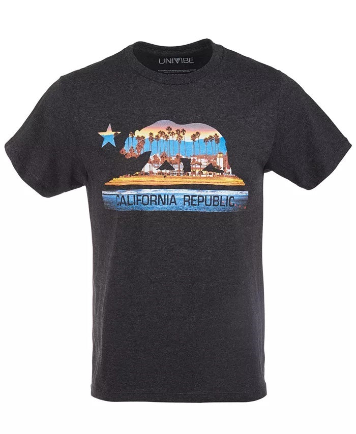Camiseta masculina Univibe California Bear Boardwalk Graphic, cinza, tamanho XXG