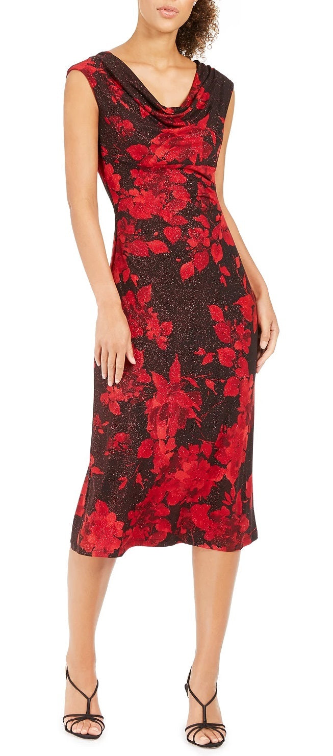 Vestido de festa feminino Connected com decote canoa e bainha midi, vermelho, tamanho 6