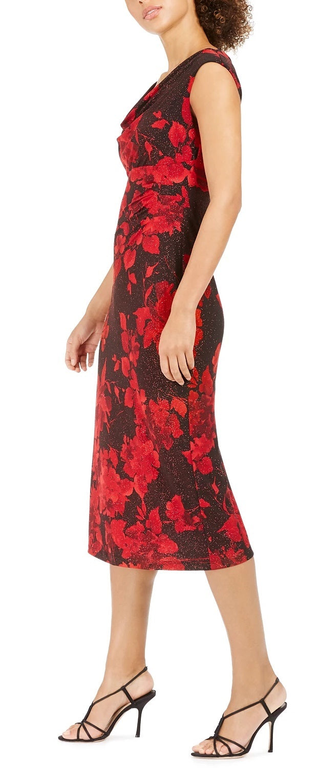 Vestido de festa feminino Connected com decote canoa e bainha midi, vermelho, tamanho 6