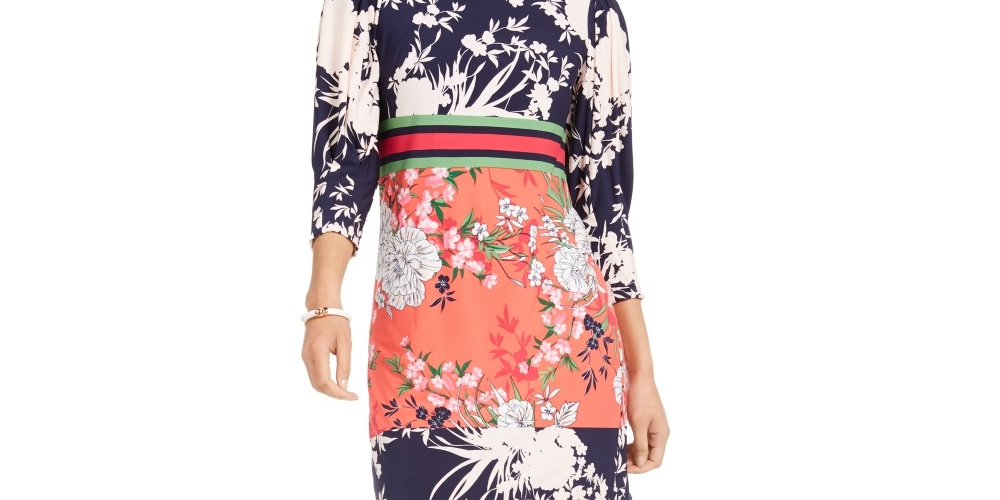 Vestido feminino Vince Camuto com estampa floral mista, rosa, tamanho 8