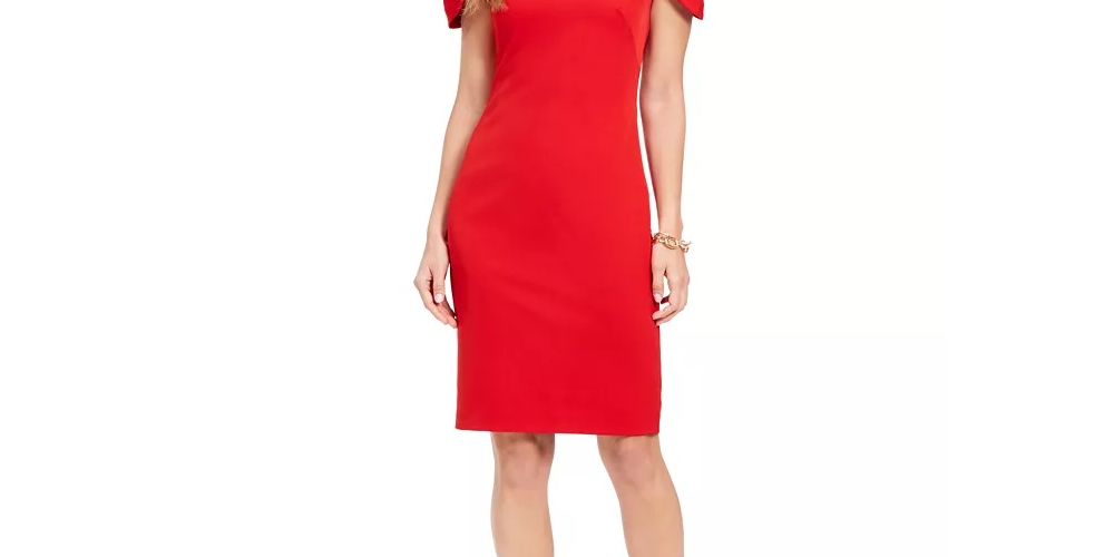 Vestido feminino Vince Camuto com pregas e manga curta em crepe, vermelho, tamanho 8
