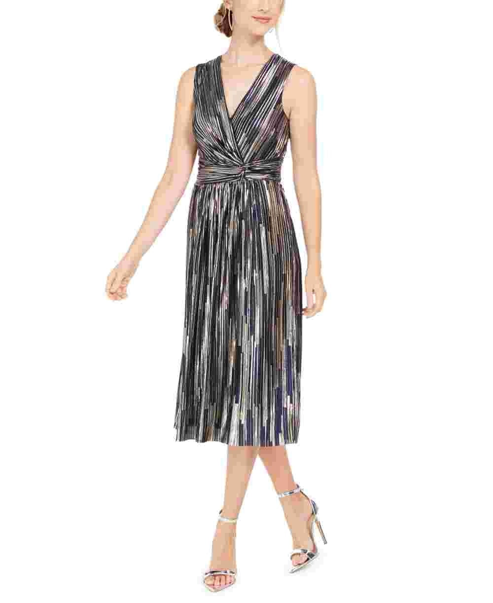 Vestido midi metálico feminino INC International Concept Surplice, azul, tamanho 4