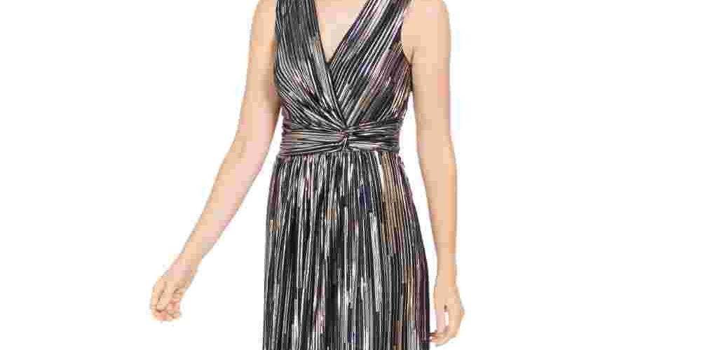 Vestido midi metálico feminino INC International Concept Surplice, azul, tamanho 4