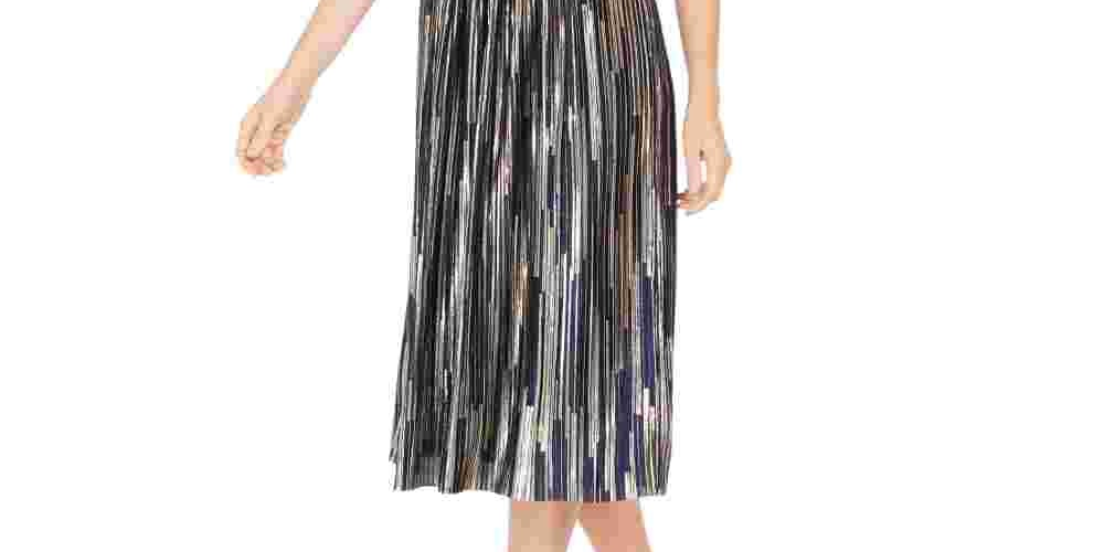 Vestido midi metálico feminino INC International Concept Surplice, azul, tamanho 4