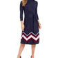 Vestido suéter feminino Vince Camuto Chevron azul marinho tamanho X-G