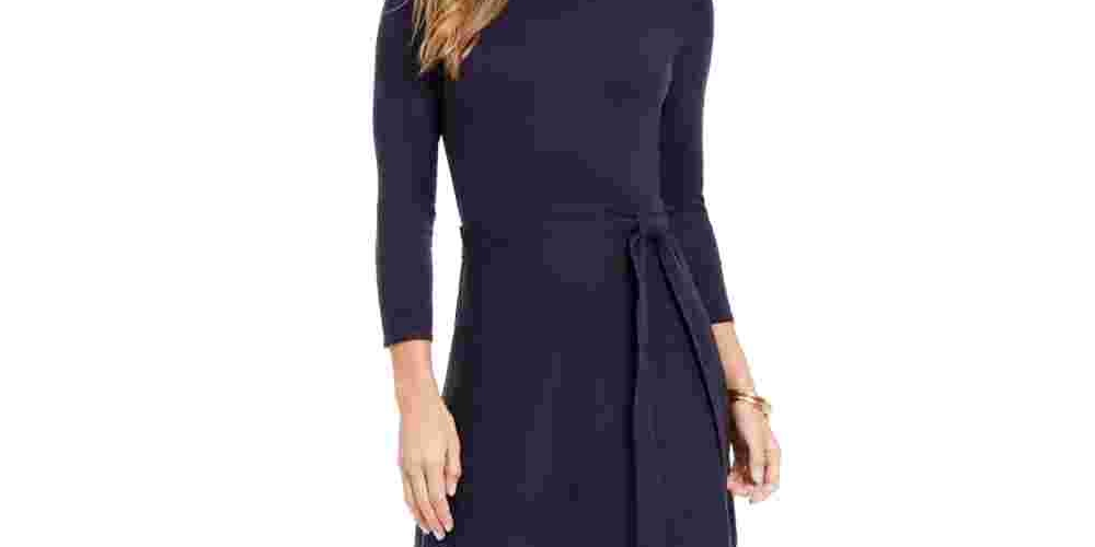 Vestido suéter feminino Vince Camuto Chevron azul marinho tamanho X-G