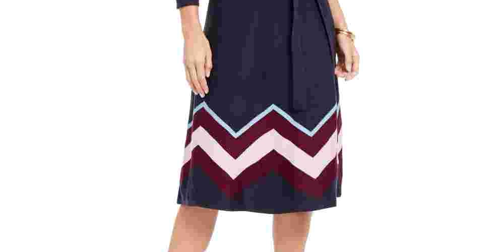 Vestido suéter feminino Vince Camuto Chevron azul marinho tamanho X-G