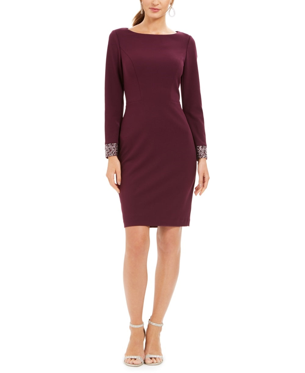 Vestido de coquetel feminino Vince Camuto com manga comprida e detalhes em roxo, tamanho 6